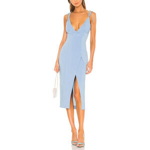 Camila Coelho 'Aaliyah' Blue Crepe Midi Dress Size M